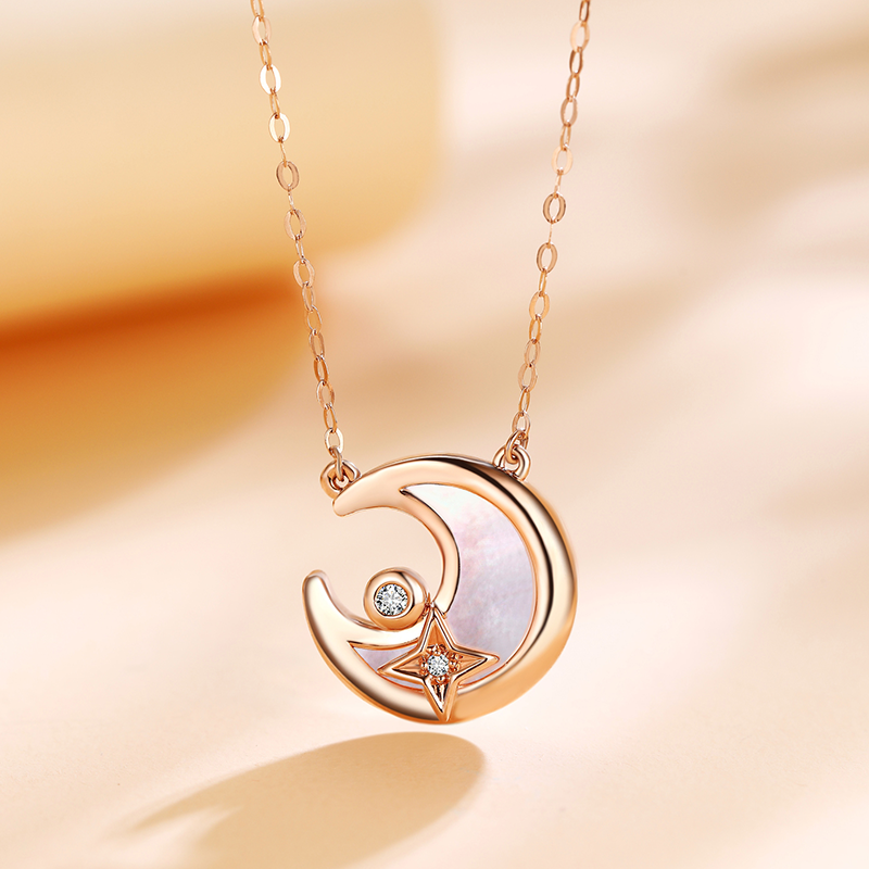 佐卡伊星月钻石项链女优雅星月玫瑰18k金吊坠时尚首饰送女友礼物现货