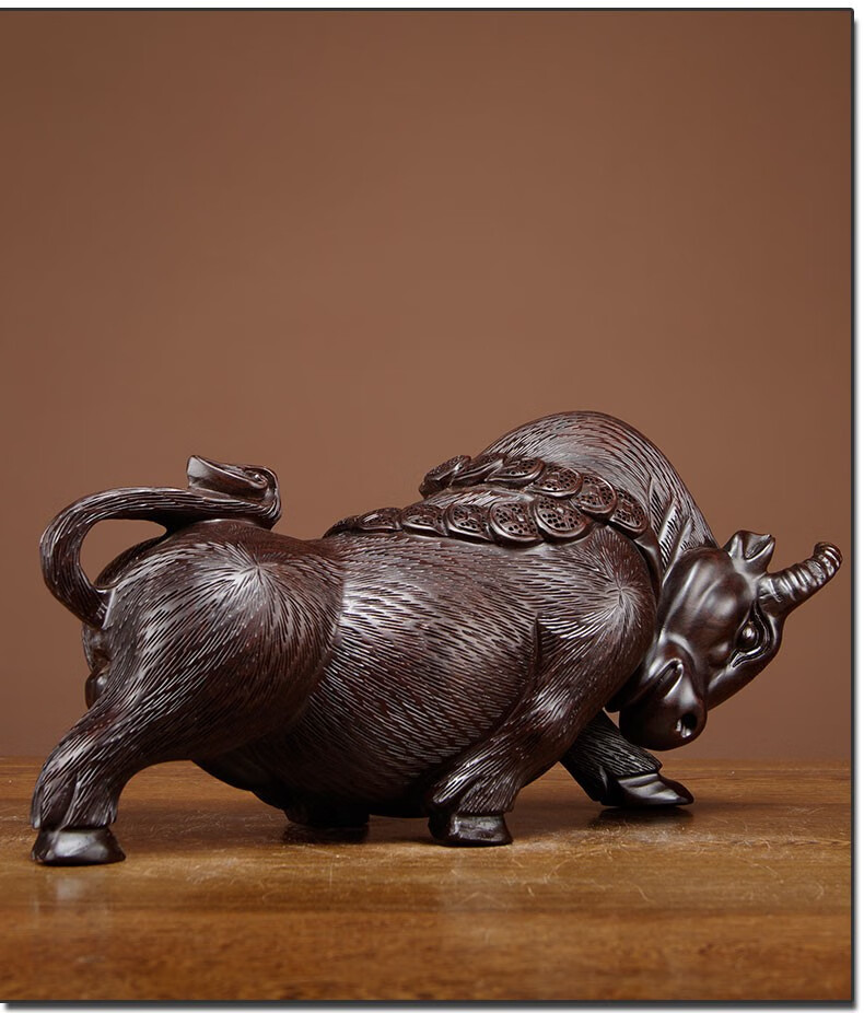 黑檀木木雕牛气冲天实木质摆件十二生肖金钱牛家居客厅摆设公司开业