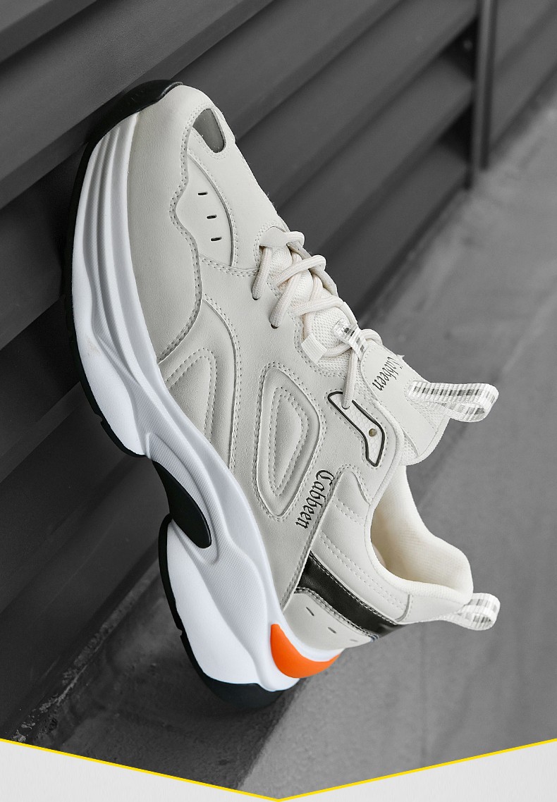 卡宾老爹鞋撞色厚底运动休闲鞋潮户外男鞋2022春夏季新款米色皮鞋码38