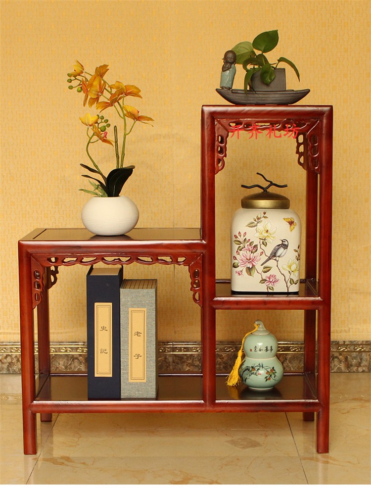 开齐礼坊 实木花架室内榆木鱼缸架 高低多层置物架落地中式花几绿萝