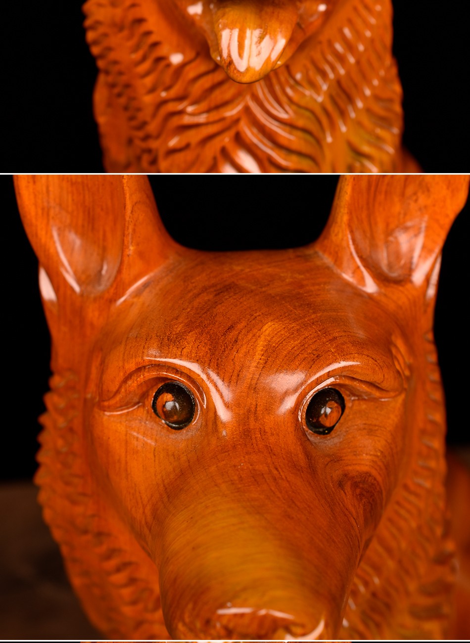 御木轩花梨木雕狼狗摆件实木质雕刻生肖狗动物办公室客厅装饰摆设工艺