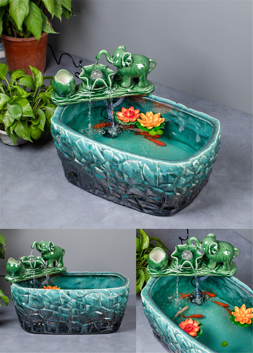 万匠阁长方形鱼缸乌龟缸景德镇陶瓷金鱼缸清鳉兰寿鱼盆客厅阳台流水