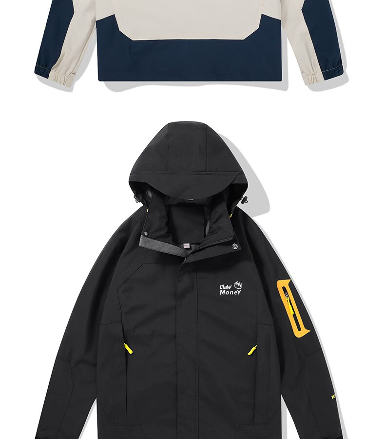 clawmoney运动夹克男春秋外套户外冲锋衣女装休闲大码防风防水衣男