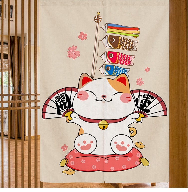 招财猫门帘隔断帘日式厨房半帘和风居酒屋遮挡布帘蘑菇说卫生间挂帘短