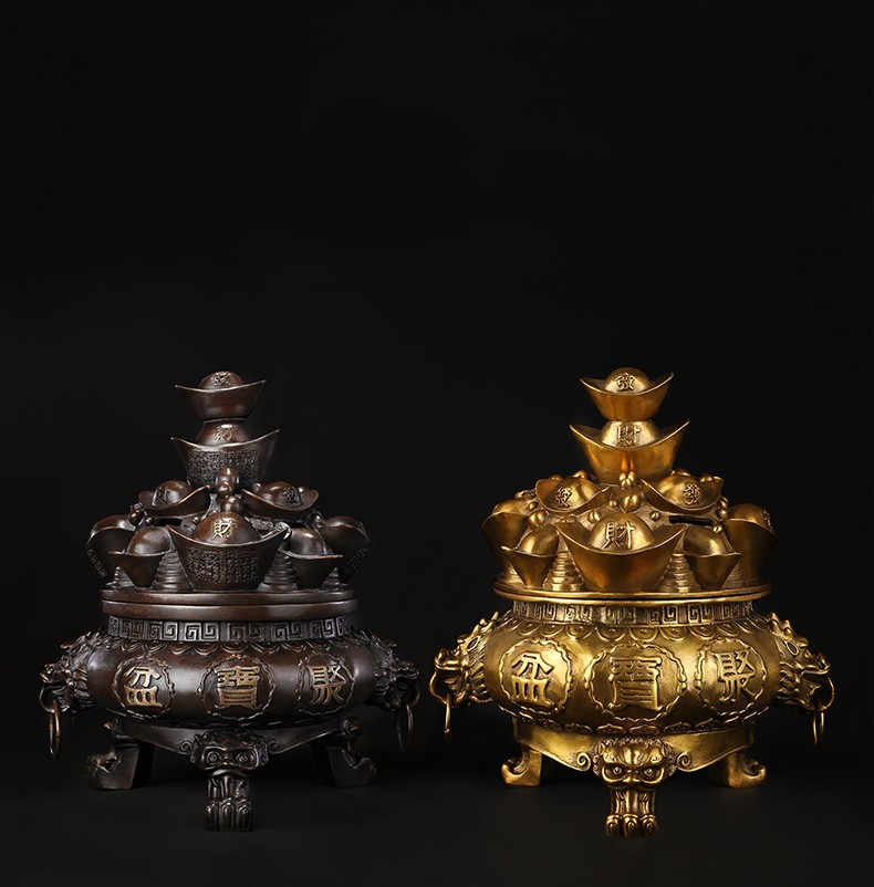 明班纯铜聚宝盆摆件铜香炉家居客厅供奉工艺品摆设店铺开业办公室桌面