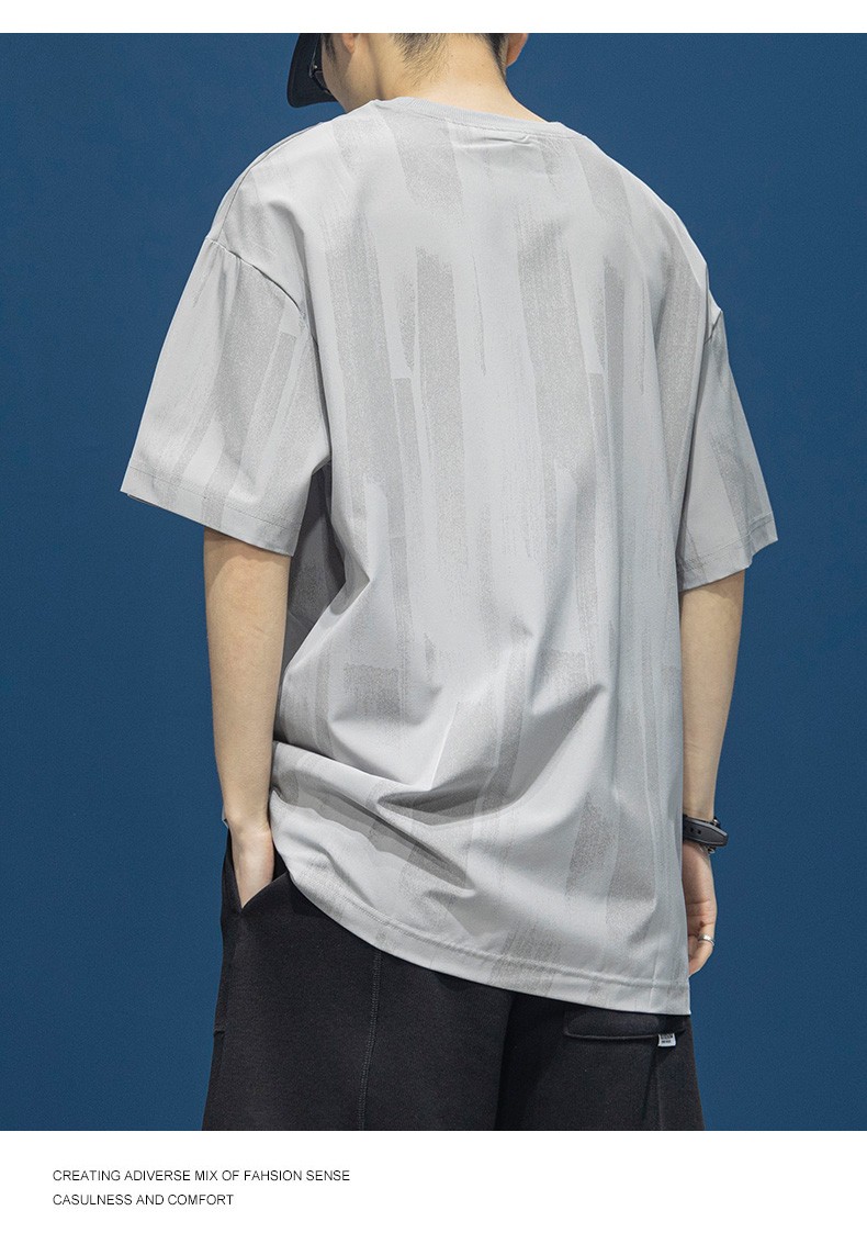 嘉瑞泰男士短袖t恤男宽松冰丝夏季上衣服半袖男生圆领印花打底衫体恤