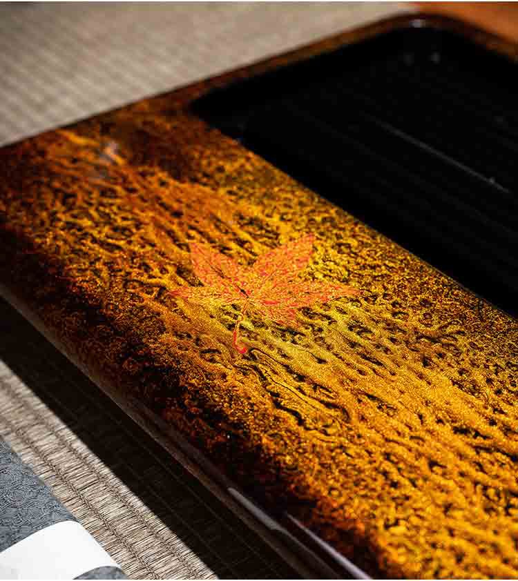 玺翰雅福州大漆流金岁月枫叶茶盘湿泡可排水茶室高档泡茶器家用办公室