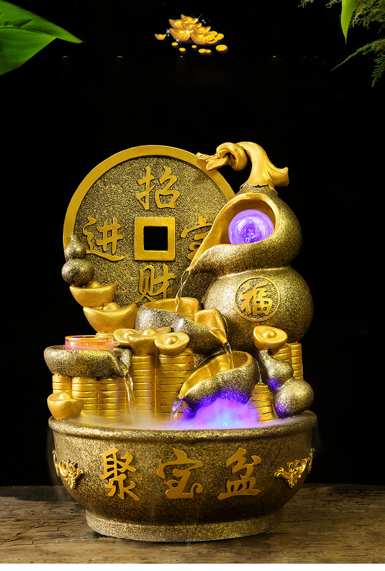 日善聚宝盆假山流水喷泉客厅摆件招财家居装饰办公室加湿器工艺品开业