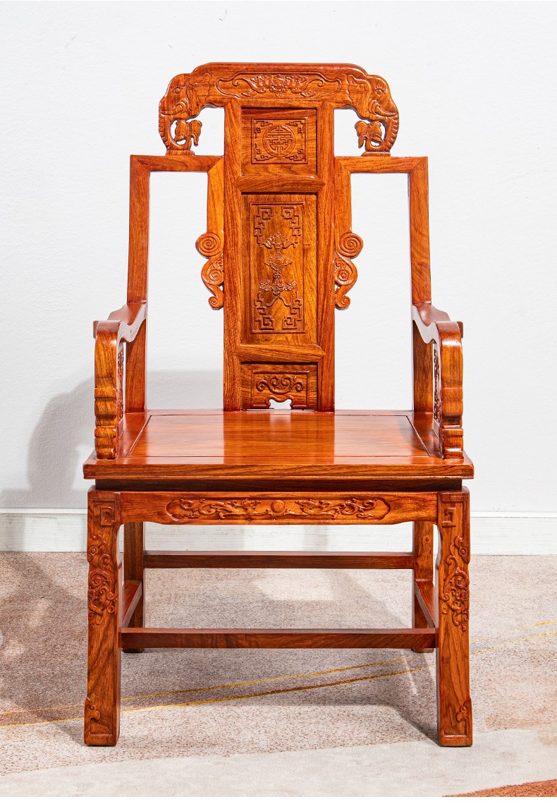 苏汀小镇红木家具非洲花梨(学名:刺猬紫檀)象头椅官帽椅三件套实木