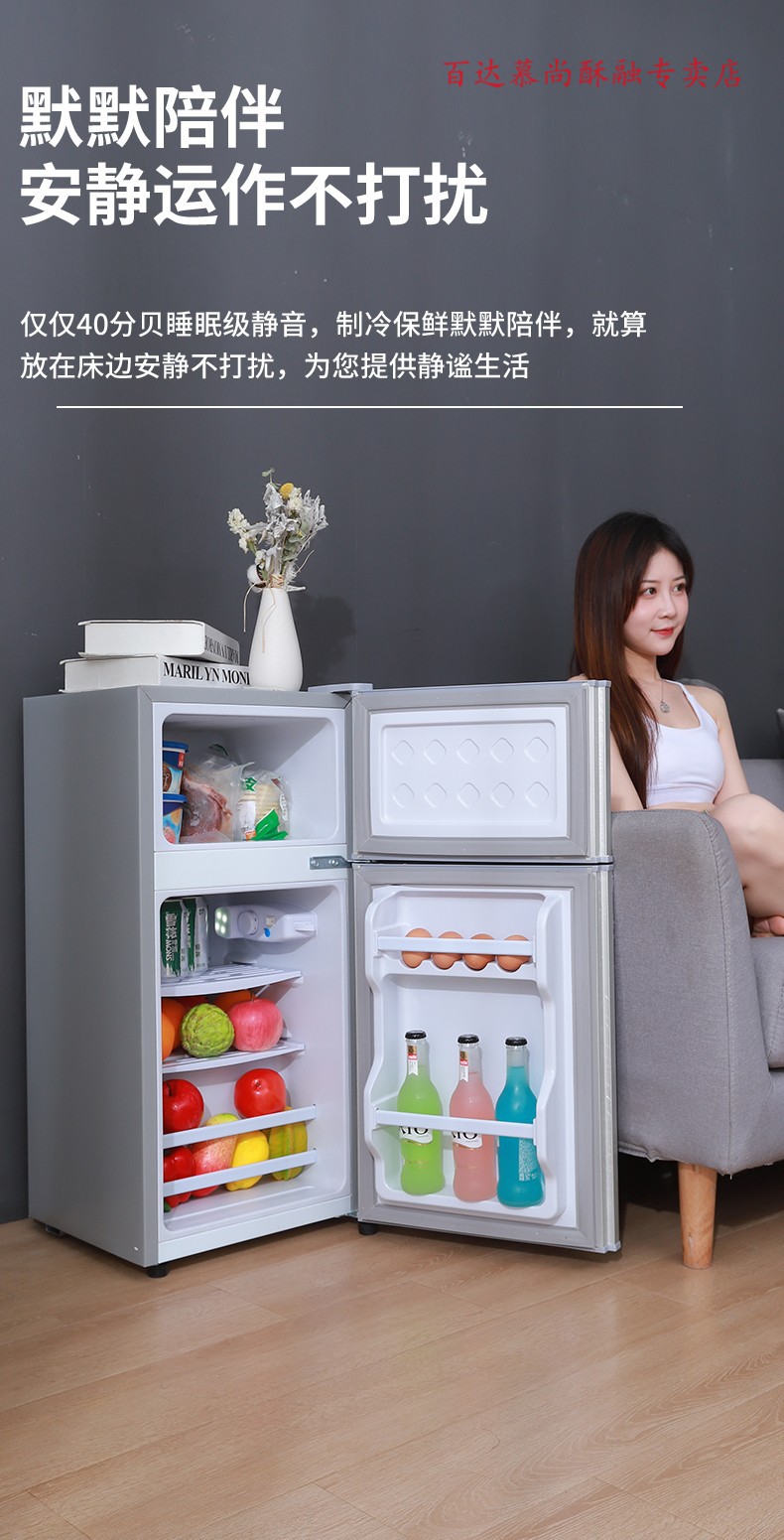 小冰箱家用小型宿舍出租房冷冻冷藏迷你双开门电冰箱一级节能省电百达