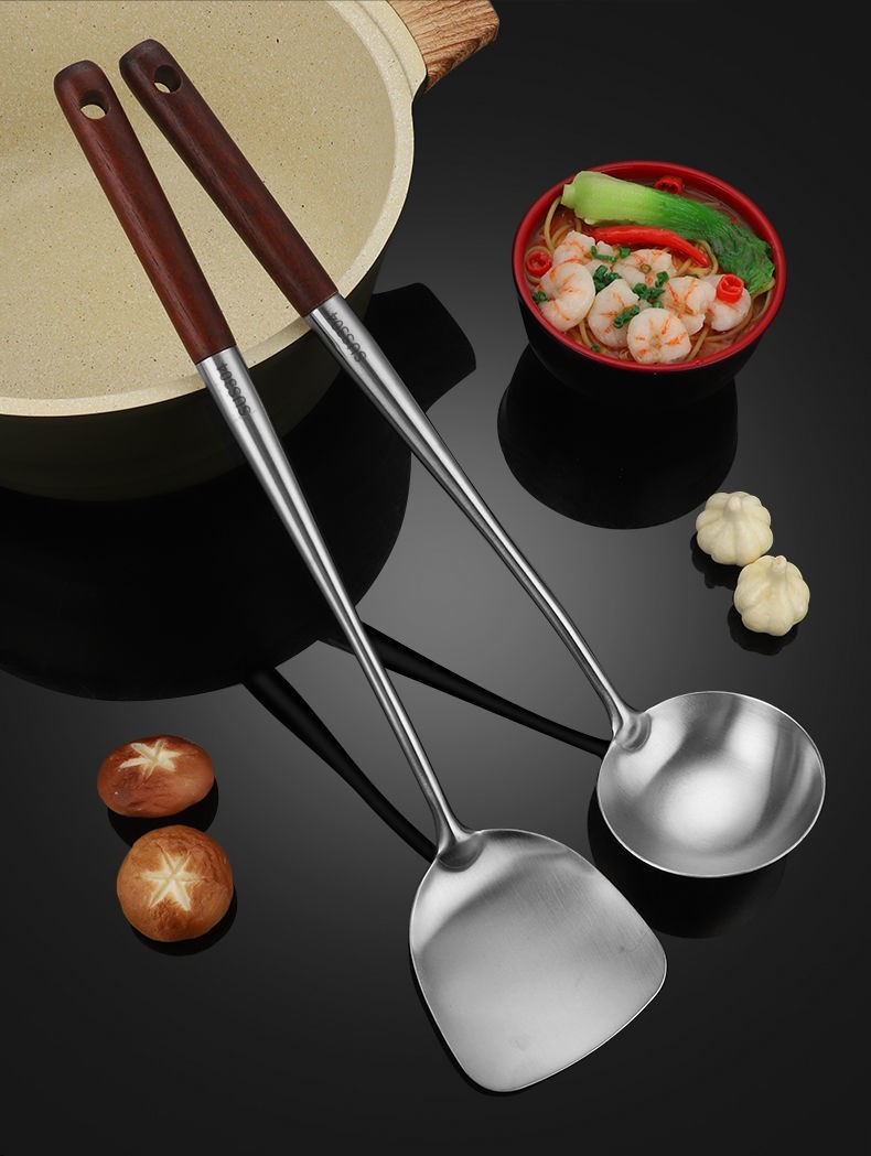乌鹿304不锈钢炒勺厨师专用勺铲套装长柄家用厨房炒菜汤勺锅勺子大号