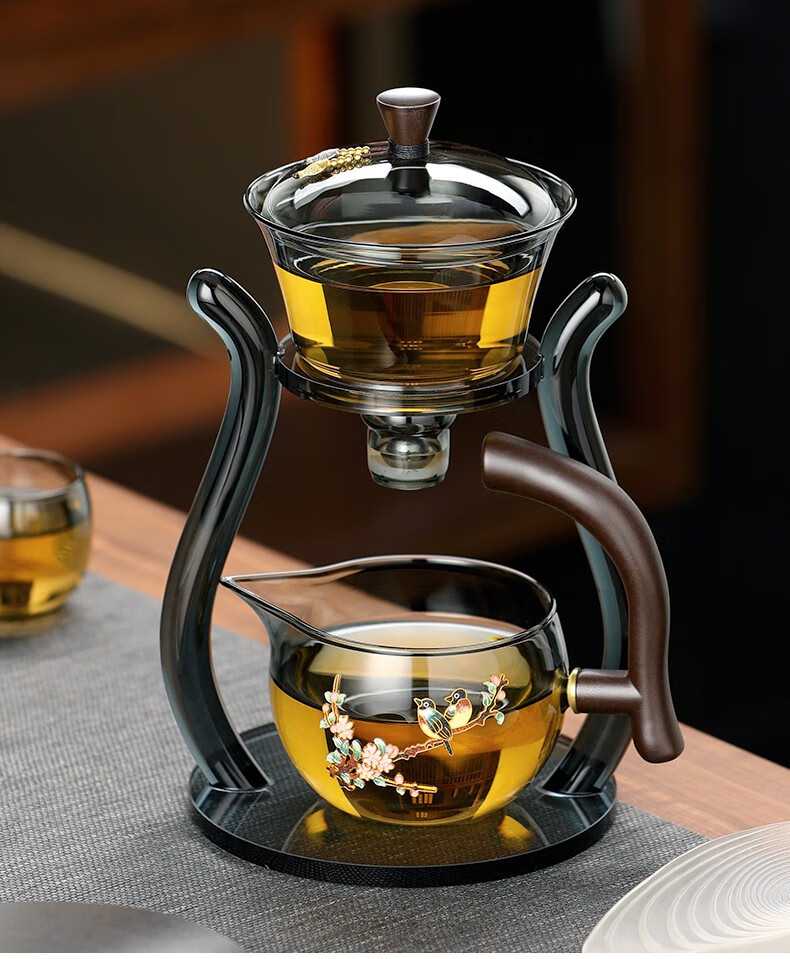 侯庭 半自动磁吸懒人泡茶器玻璃功夫茶具套装家用办公泡茶壶高档 鱼跃