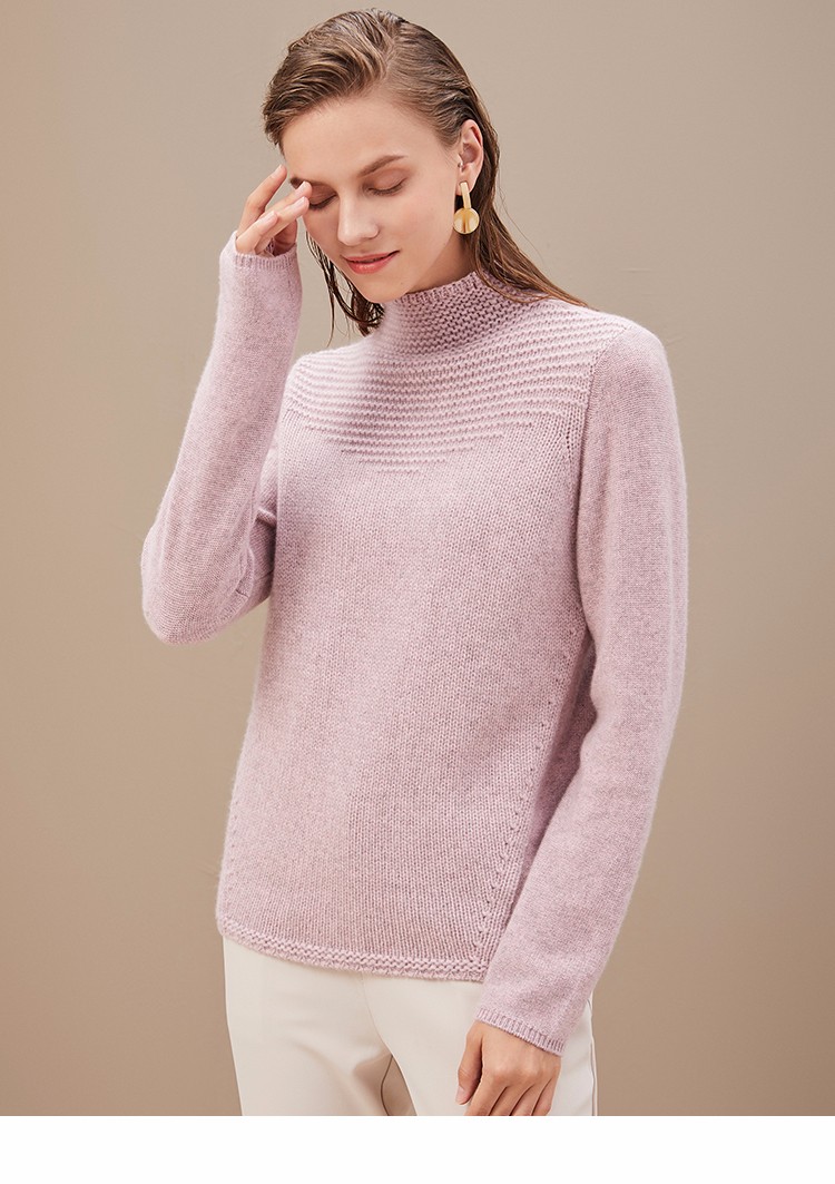 珍贝女装半高领加厚纯羊绒衫商场同款保暖针织毛衣8593自然色l105码