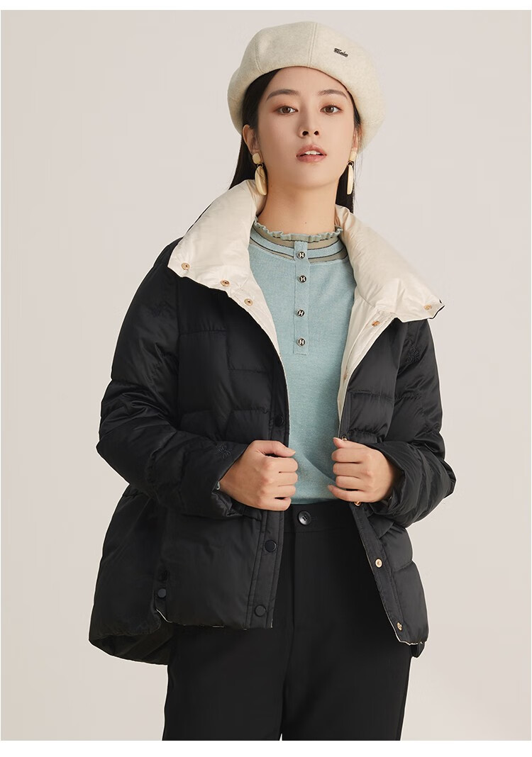 goobgs谷邦黑色羽绒服短款2022冬季新款韩版宽松90白鸭绒保暖时尚外套