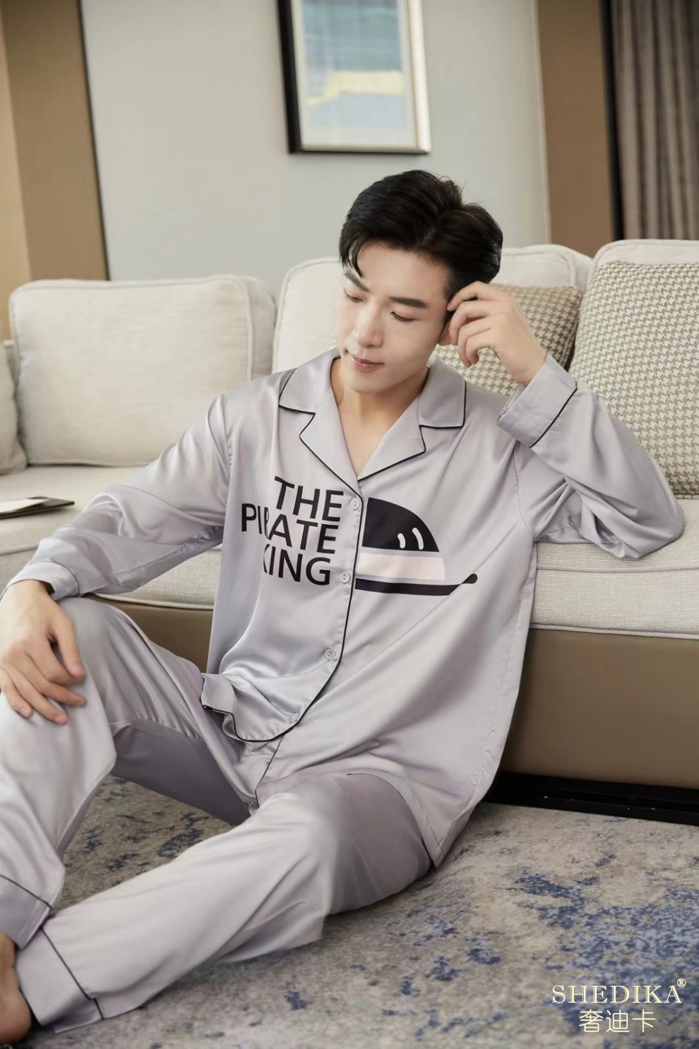shedika奢迪卡轻奢品牌睡衣男冰丝春秋潮流时尚休闲套装白色男款xl