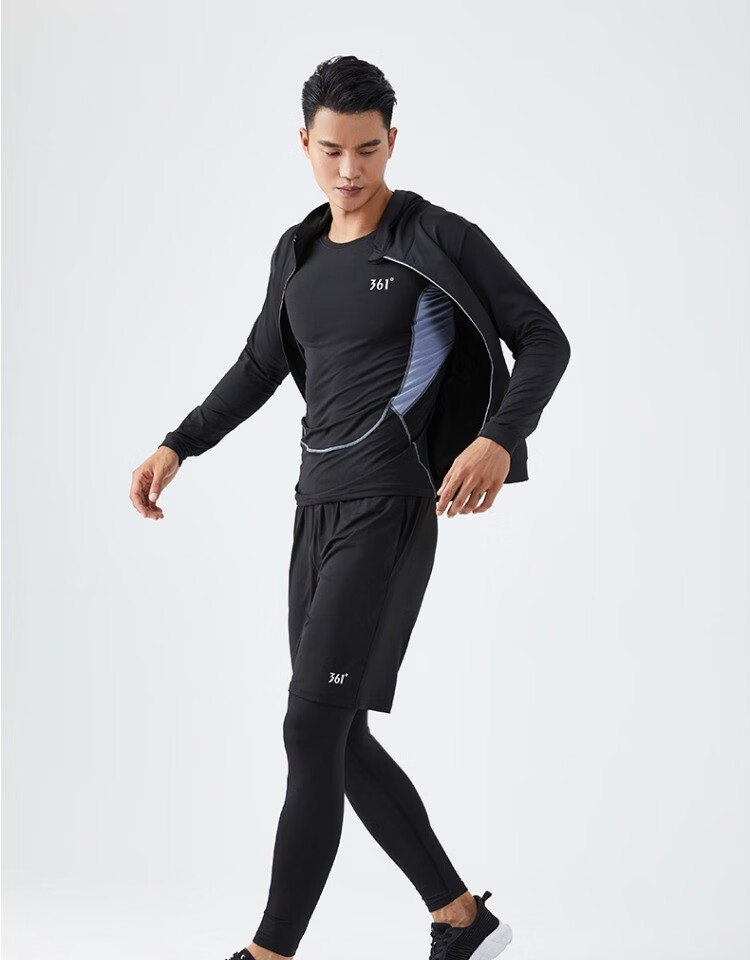 361° 跑步套装男户外晨跑健身房训练健身衣服男士6件套篮球紧身衣