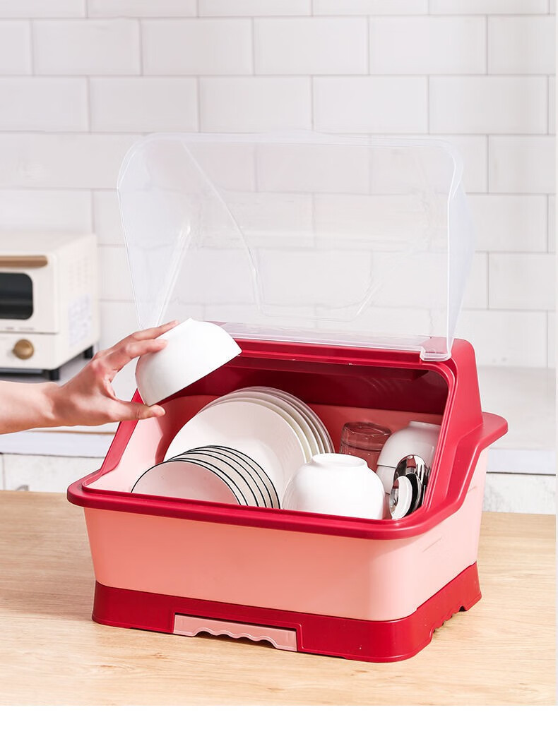 沥水碗架放碗碟盘子餐具碗柜置物架收纳盒子红色特大号长44宽32高31