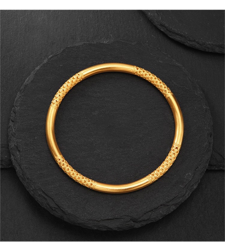 传世美钰 传承系列 古法黄金手镯女足金999古韵花式镂空福韵镯女士整