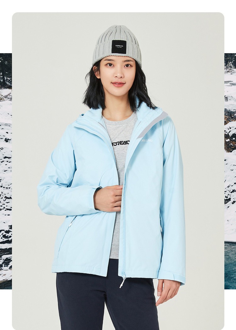 探路者冲锋衣女款秋冬新款套羽绒三合一两件套防水防风登山服加厚外套