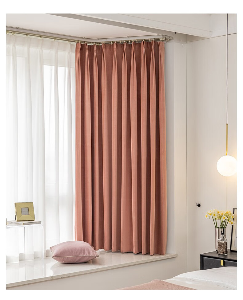 灵水绣飘窗卧室北欧风遮光窗帘半截帘拐角u型凸窗弧型半帘客厅卧室