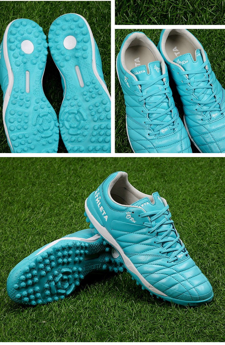 athleta阿仕利塔足球鞋袋鼠皮tf碎钉宽脚人造草比赛训练球鞋男 白绿
