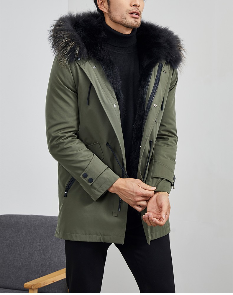 sinbos派克服男中长款皮毛一体外套男士貉子毛内胆皮草大衣新款冬