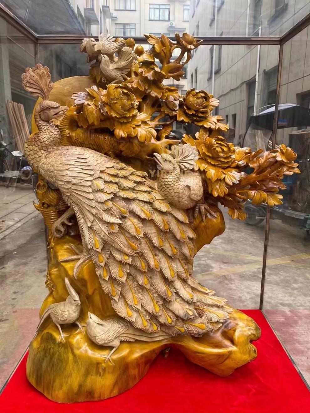 妥淳 大型金丝楠木孔雀摆件乔迁新居礼品中式客厅玄关木雕落地装饰品