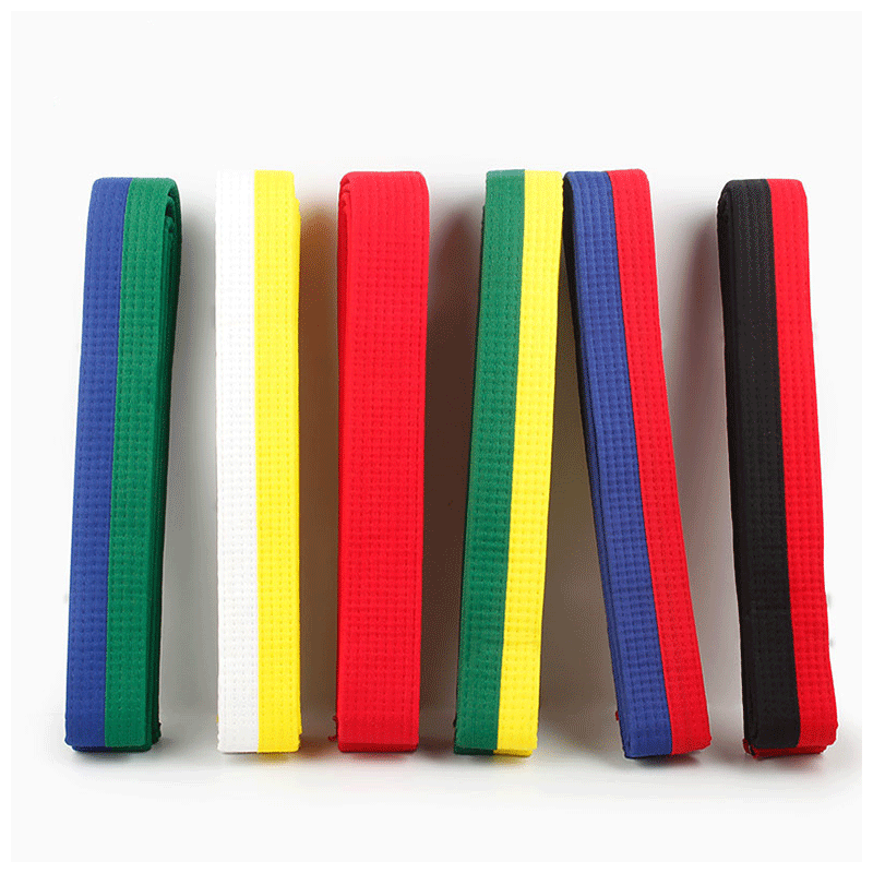 跆拳道腰带刺绣字学员儿童训练白黄绿蓝红黑道带段位棉芯定制道馆名