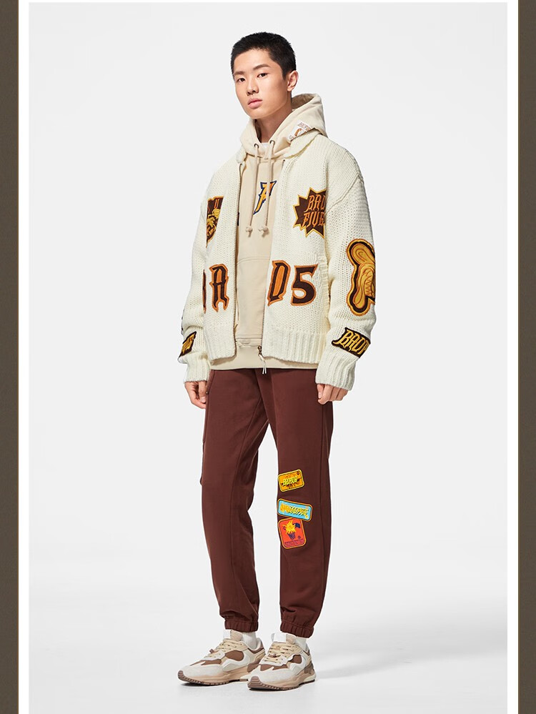 【华晨宇同款】李宁反伍badfive外套男女同款宽松编织衫开衫 米白色-1