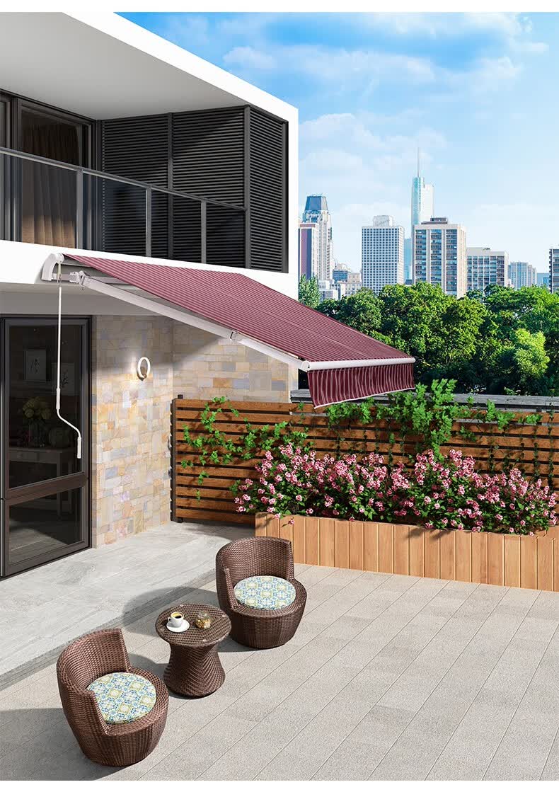 紫叶户外遮阳棚庭院雨棚铝合金防晒遮雨棚阳台伸缩蓬防晒棚手摇折叠防