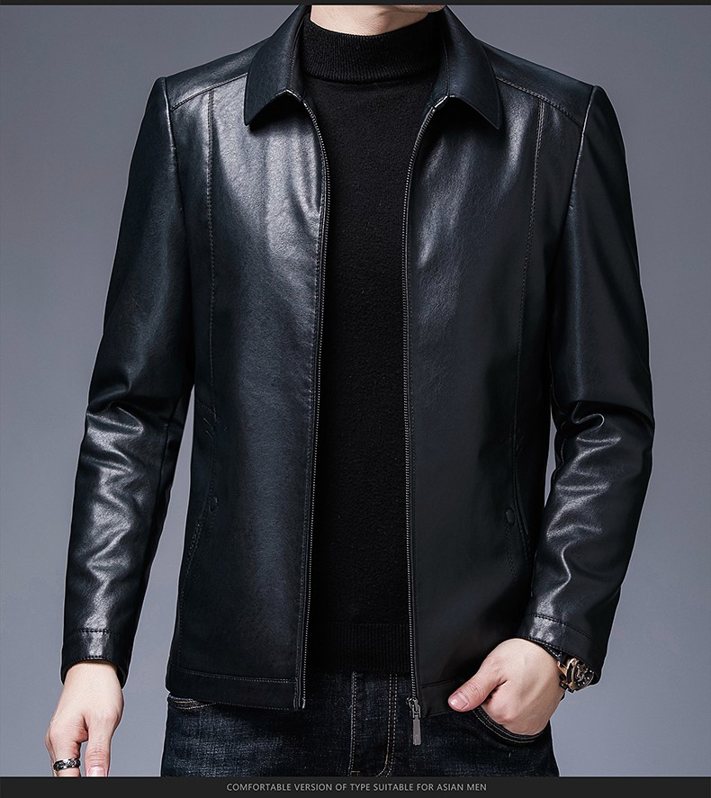 袋鼠皮衣男冬季商务休闲皮衣外套男简约加绒保暖防寒皮夹克男装 zl