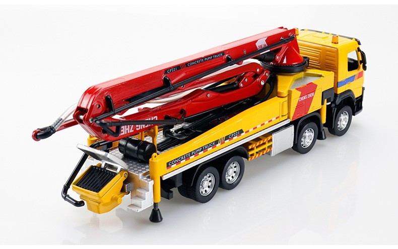 儿童玩具合金泵车高空水泥浇灌车重型工程车模型队泵车模型盒装黄色