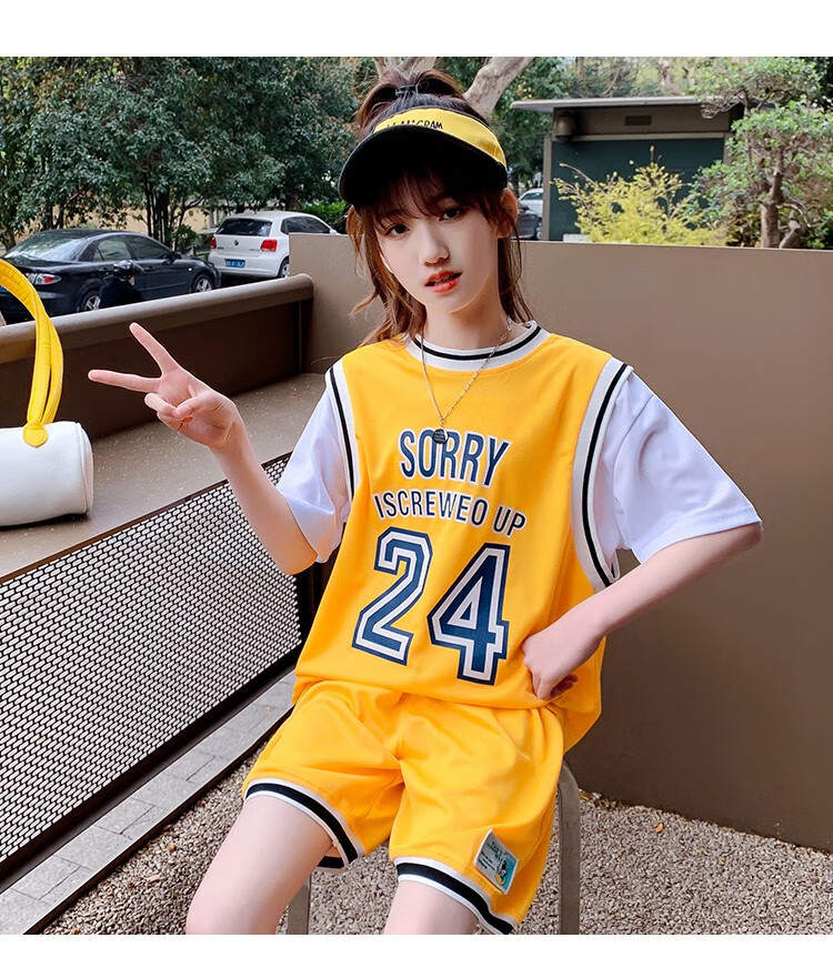 11-12岁儿童篮球服女童夏装套装中大童运动球衣女孩洋气薄款两件套