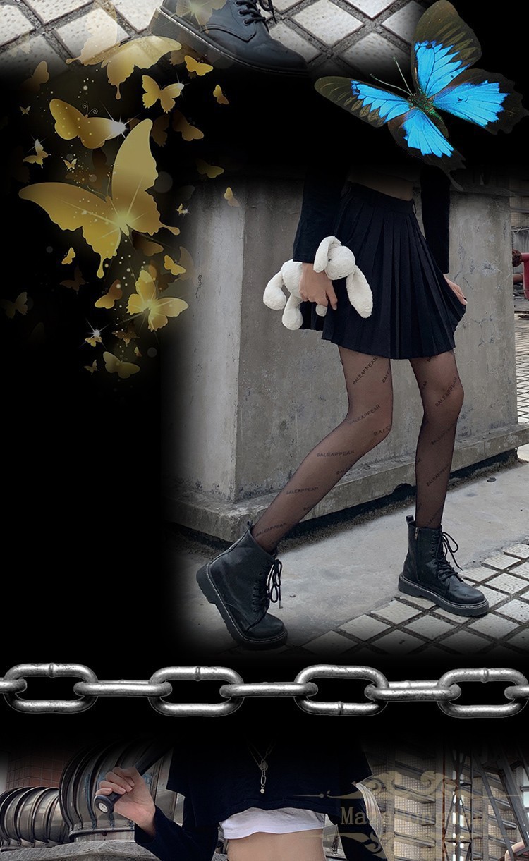 香港mazahongnan官方巴黎世家丝袜字母黑丝袜光腿神器女开档b家防勾丝