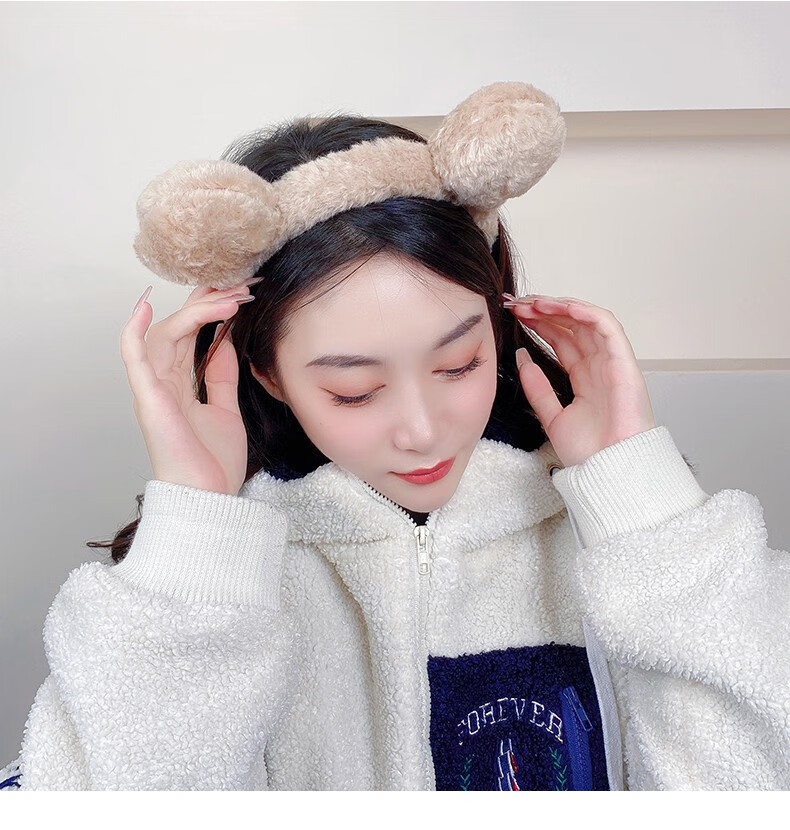 左欧可爱洗脸发箍女生日常佩戴简约学生头箍韩式网红发窟毛绒发捆