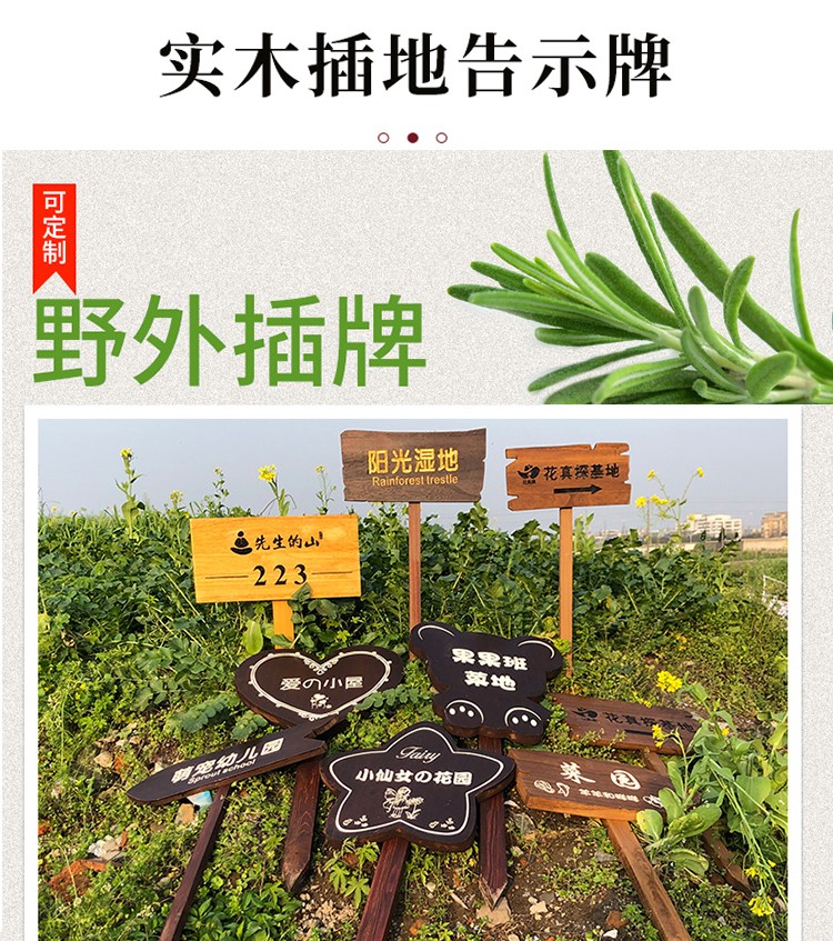 定制小草指示牌草坪立式绿色广告牌幼儿园菜园花园提示牌木牌创意插