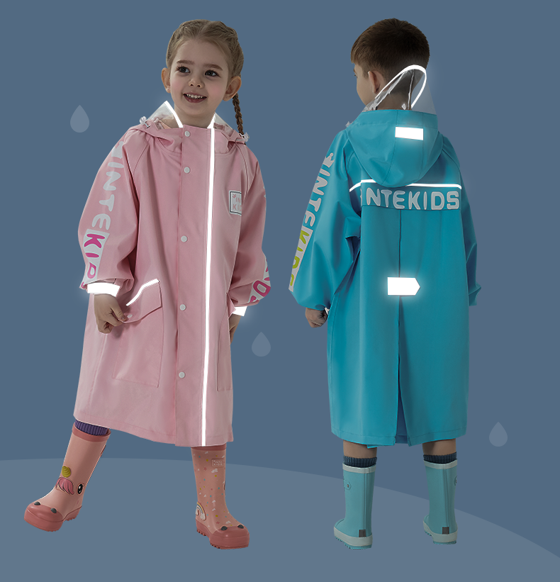 儿童雨衣女童男童小学生雨衣中大童带书包位加厚全身雨披樱花粉m
