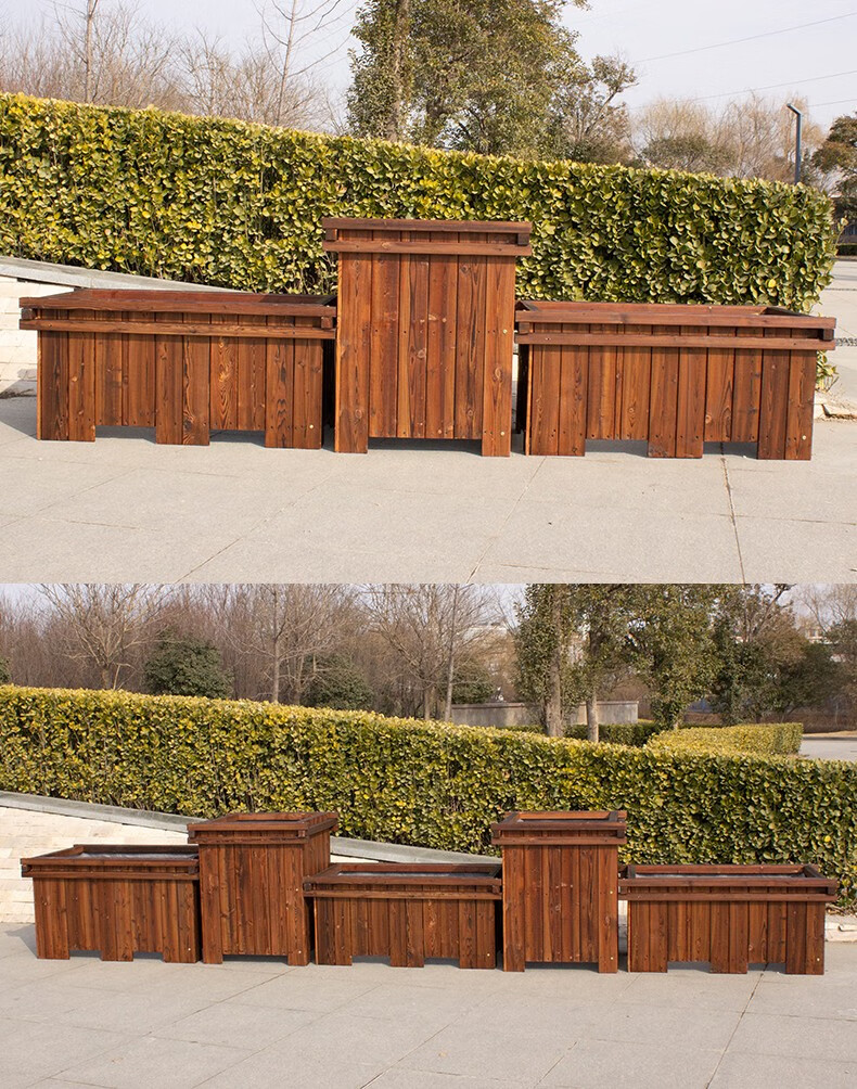 防腐木花箱实木花箱碳化木长方形花盆户外庭院大号中号种植箱园林工程