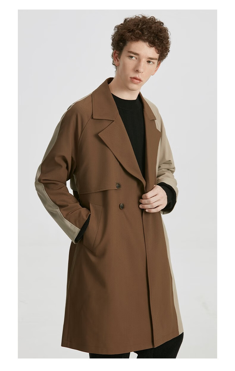 【商城同款】anyview 风衣中长款男装双拼色经典双排扣风衣男中长款