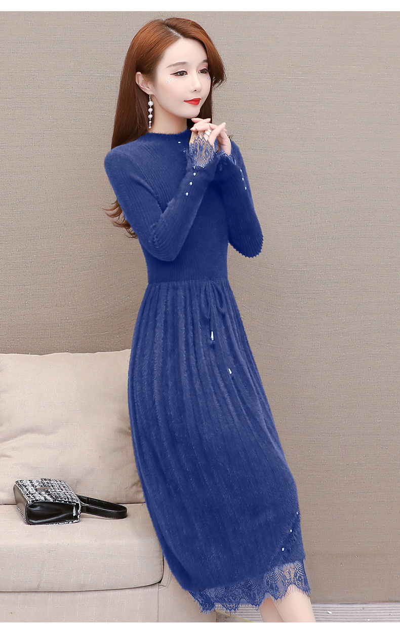 欧偲麦 连衣裙针织秋冬打底裙女裙子冬长袖时尚女装毛衣裙大码冬季中