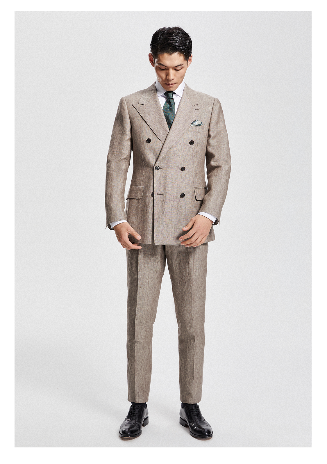 2022春夏新款bycreations柏品商务绅装纯亚麻双排扣套