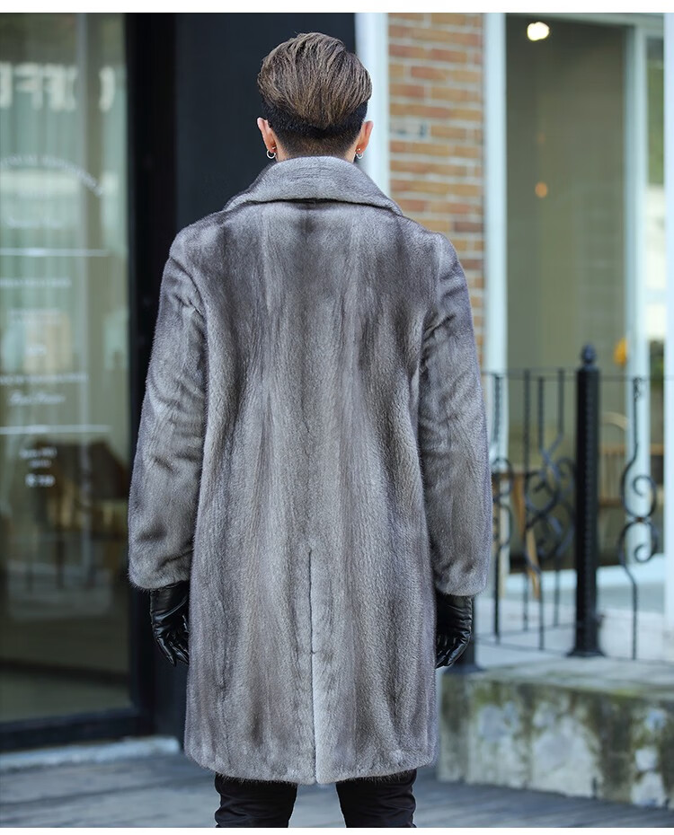 leidylux品牌奢侈品男装进口貂皮大衣男整貂中长款西装领水貂男士皮草