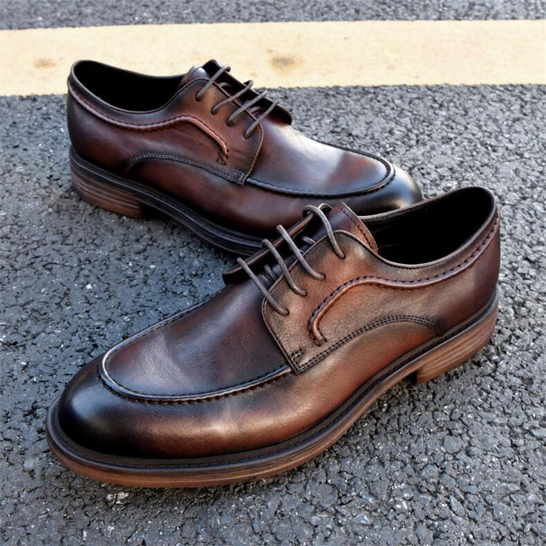 意大利风国际品牌海恩斯袋鼠皮鞋头层牛皮男高端手工擦色英伦复古手工