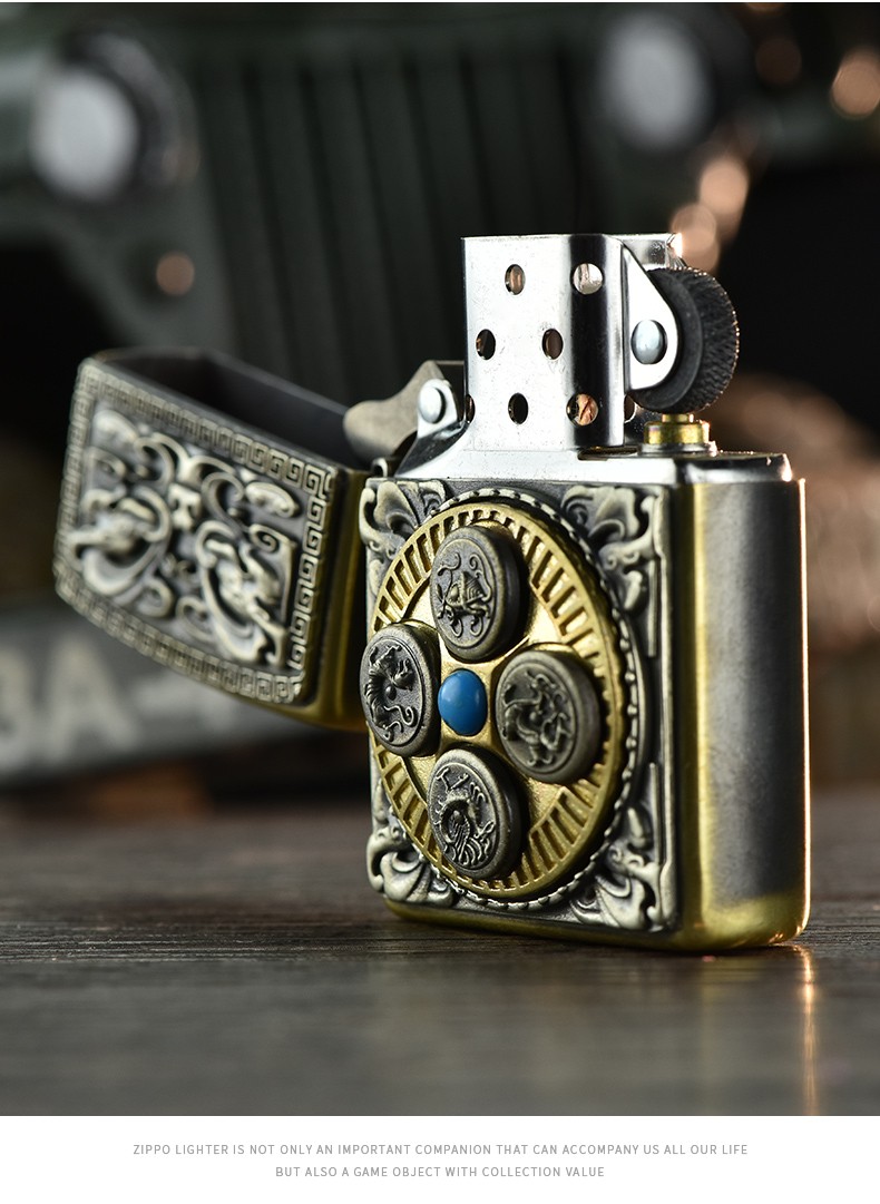 zippo打火机正版美国原装正品时来运转贴章四象官方男士送礼煤油防风