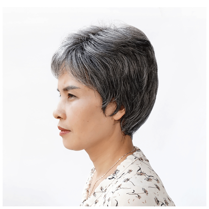 天使丝丝奶奶白色假发短发蓬松80岁老人全头套花白整顶夏季光头假发套