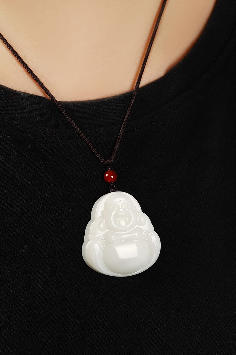 萃宝荷新疆玉佛吊坠女和田玉弥勒佛玉石挂件玉佩白玉佛公笑佛玉坠玉