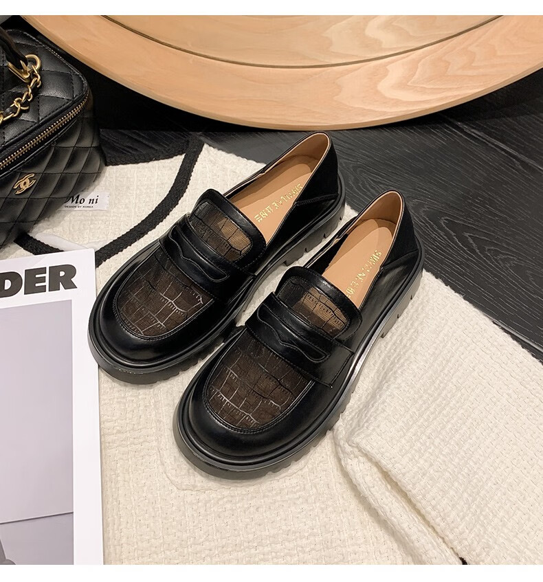 丝柏兰女乐福鞋2022春新款英伦风单鞋女复古网纱透气厚底小皮鞋时尚