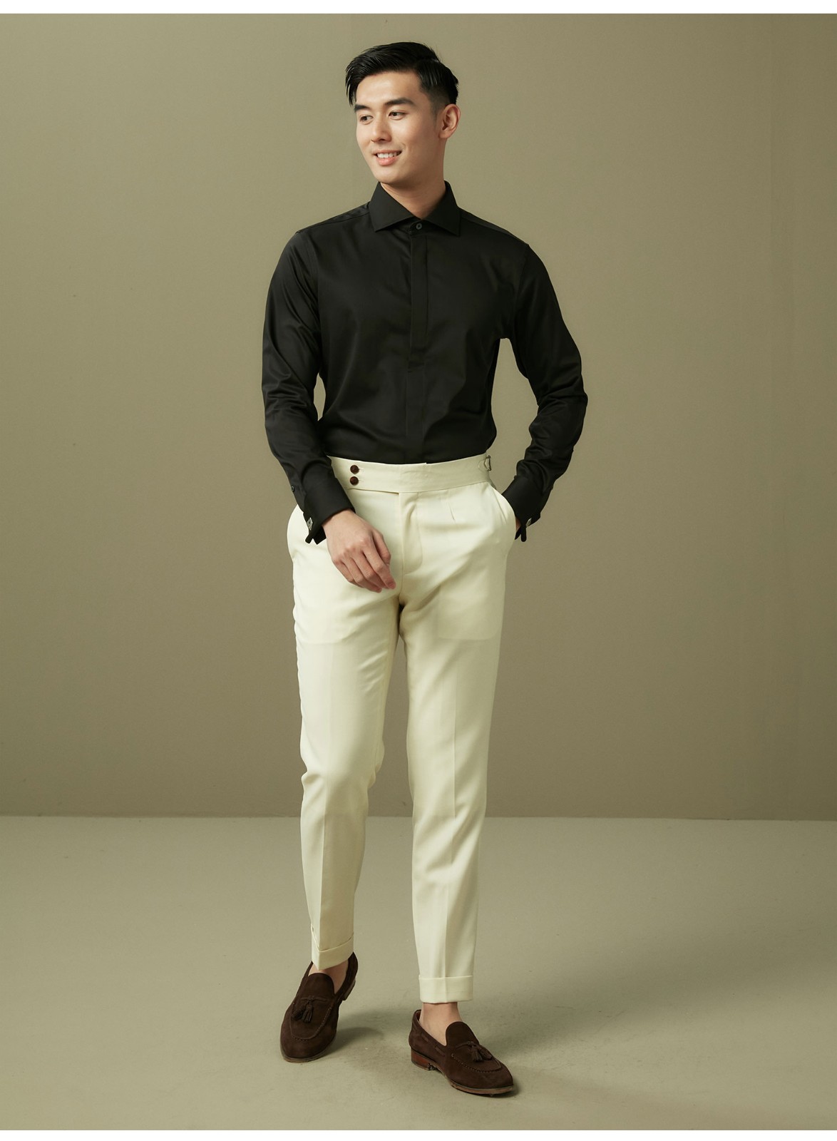 hany法式商务衬衫男修身正装意式温莎领男士衬衣卡蒂尼纯黑38