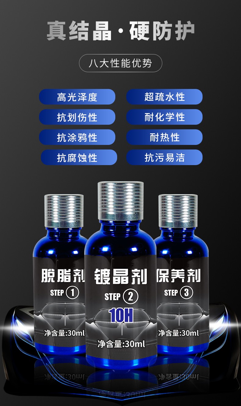 tyui汽车镀晶液车漆镀晶纳米镀晶液液体玻璃镀晶剂封釉水晶剂高硬度