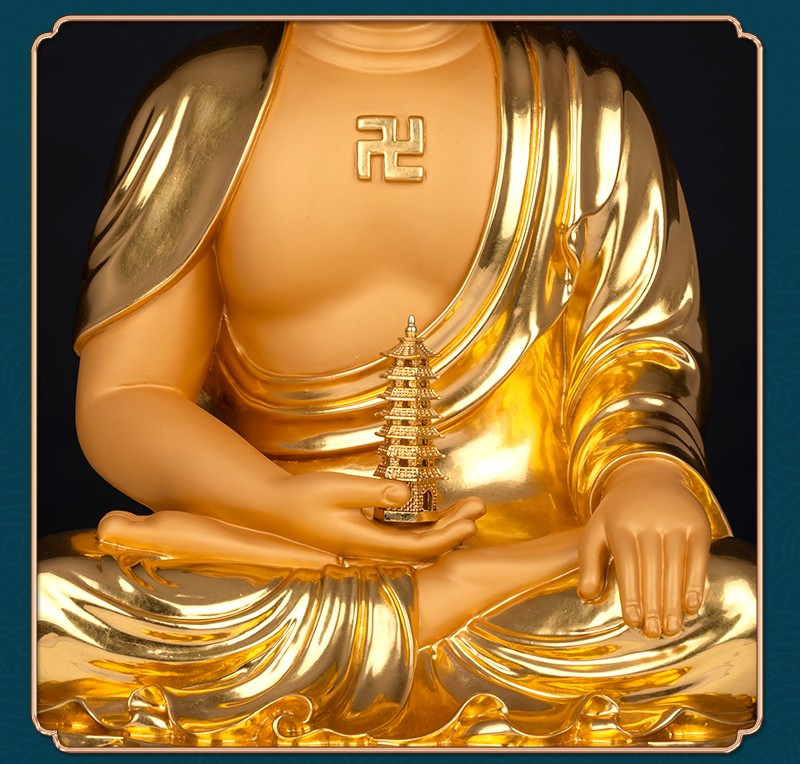 圆通佛具阿弥陀佛佛像台湾纯铜贴真金释迦牟尼佛像药师佛像摆件48厘米